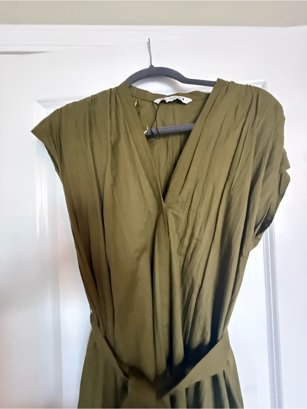 Zara Olive Green Wrap-Style Maxi Dress with Waist Tie. Never worn. - Picture 6 of 7